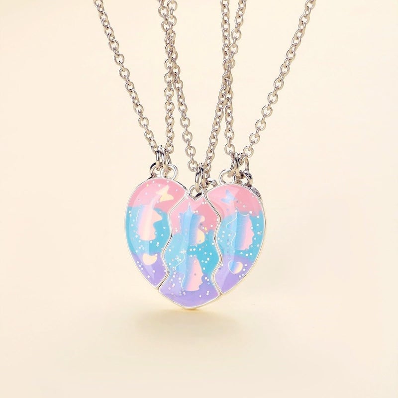 DOYYCA Friendship Necklace Best Friend Necklace for 3 Girls Magnetic Matching Heart Pendant BFF Necklaces for Sister - Image 1